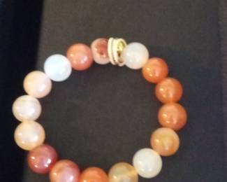 Carnelian and Moonstone Beaded Bracelet with Gold Clasp