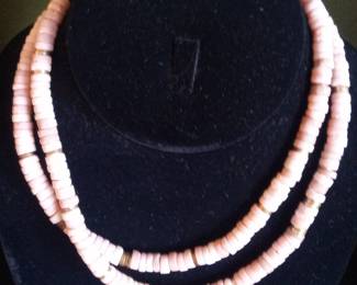 Two-Strand Pink Shell Heishi Necklace with Gold-Tone Spacers