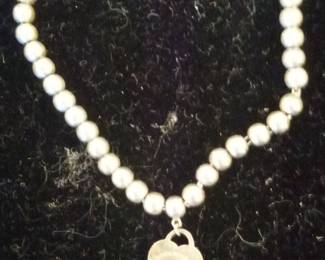 Tiffany & Co. Sterling Silver Pearl Heart Tag Bead Bracelet