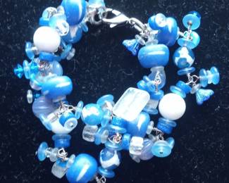 Blue and White Beaded Charm Bracelet