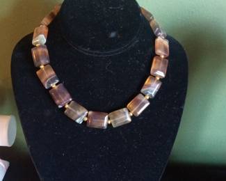 Rectangular Fluorite Bead Necklace with Gold Spacers