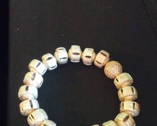 Textured Barrel Bead Bracelet with Pavé Charm