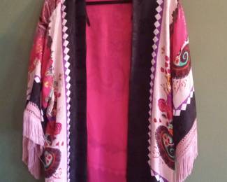 Etro Paisley Print Kimono Jacket with Fringe