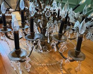 Antique French Bronze and Crystal Chandelier