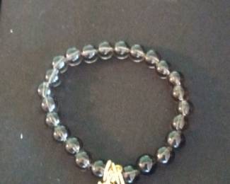 Smoky Quartz Beaded Bracelet with Gold-Tone Charm