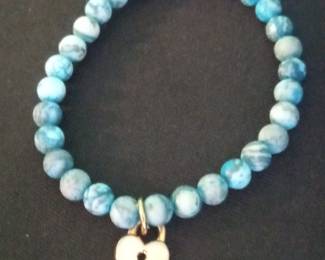 Blue Agate and Larimar Beaded Bracelet with Heart Lock Charm