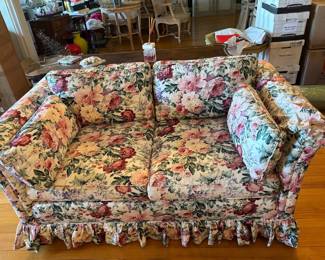 Floral Upholstered Sofa with Ruffled Skirt