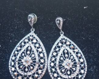 Art Deco Style Filigree Crystal Teardrop Earrings