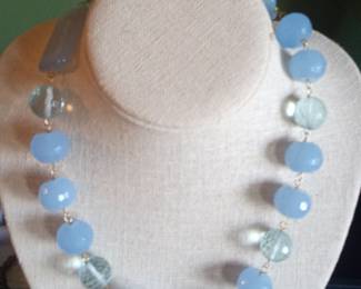 Blue Chalcedony and Clear Quartz Beaded Necklace