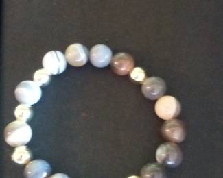 Botswana Agate and Gold Tone Beaded Stretch Bracelet