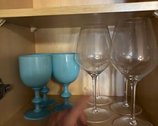 Set of 4 Portieux Vallerysthal Blue Opaline Stemware Glasses