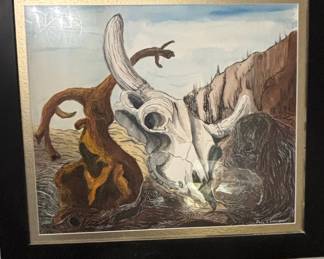 Surrealist Skull and Tree Landscape Painting