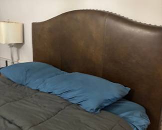 Brown Leather-Look Headboard with Nailhead Trim