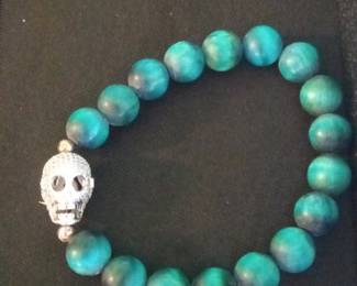 Turquoise Beaded Bracelet with Skull Charm
