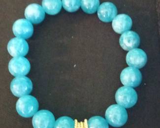 Amazonite Gemstone Beaded Bracelet with Gold Coil Accent