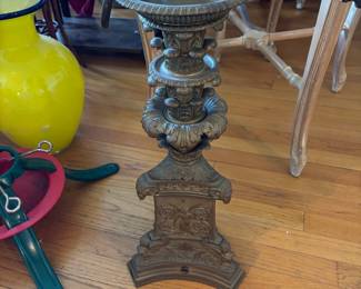 Antique Bronze Altar Candlestick Lamp