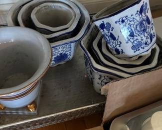 Blue and White Porcelain Planters Set