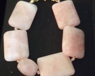 Rose Quartz Nugget and Rectangular Beaded Bracelet with Gold-Tone Clasp