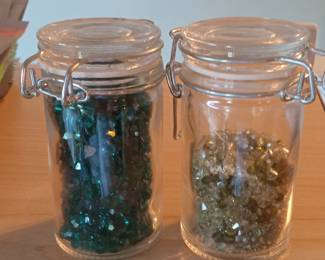 Set of Two Glass Clip-Top Jars with Assorted Beads