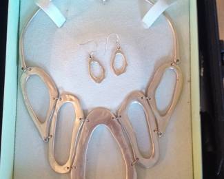 Gold Melted Oval Statement Necklace and Earring Set