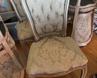 Set of Four French Louis XV Style Dining Chairs with Damask Upholstery