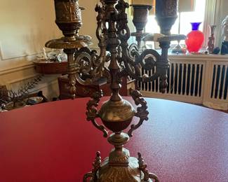 Ornate Brass Brevettato Italian Baroque Style Candelabra