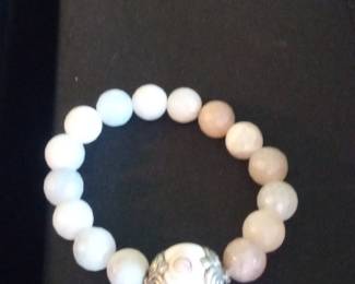 Moonstone and Rose Quartz Beaded Bracelet with Carved Centerpiece