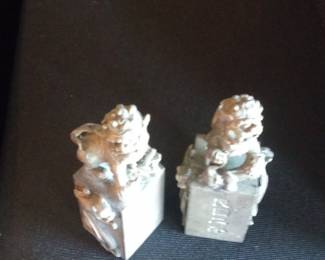 Pair of Chinese Foo Dog Seals with Orange Spheres