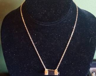 Black Tourmaline Bar Pendant Necklace