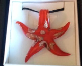 Red Starfish Pendant Necklace with Gold Foil Inclusions