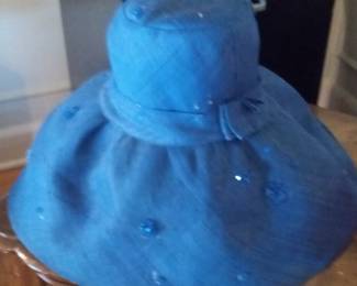 Vintage Blue Felt Cloche Hat with Sequins and Bow