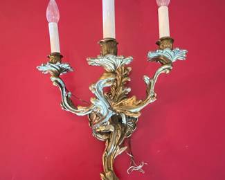 Rococo Style Gilt Bronze Three-Light Sconce