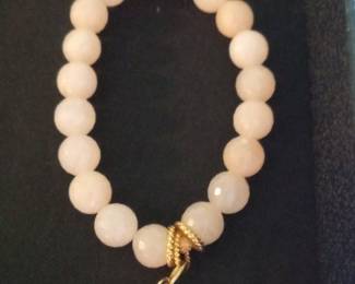 Rose Quartz Beaded Bracelet with Mother-of-Pearl Heart Charm