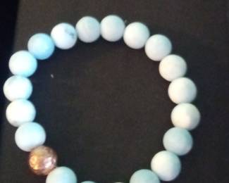 Larimar and Copper Beaded Stretch Bracelet
