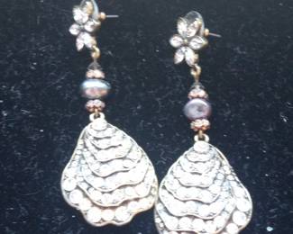 Alexis Bittar Crystal and Faux Pearl Dangle Earrings