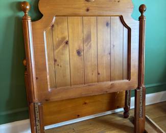 Vintage Pine Twin Headboard with Carved Rosette and Turned Finials