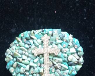 Nocona Turquoise and Rhinestone Cross Belt Buckle