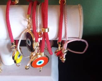 Evil Eye Charm Bracelets with Red Agate Beads