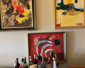 Set of 3 Abstract Expressionist Paintings, including one in the style of Joan Miró