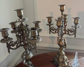 Vintage Brevettato Italian Baroque Brass Candelabra Pair