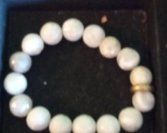 White Moonstone and Gold Spacer Beaded Bracelet