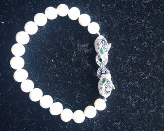 Panther Link Bracelet with Pearls and Sapphires