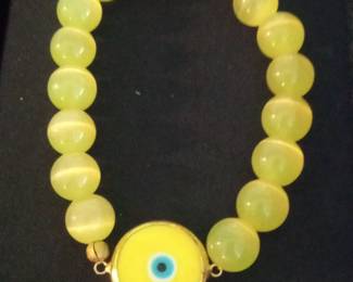 Yellow Cat's Eye and Evil Eye Beaded Bracelet