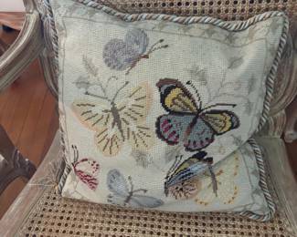 Vintage Butterfly Needlepoint Lumbar Pillow