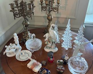 Assorted Decorative Collectibles including Von Schierholz Porcelain and Glass Christmas Trees