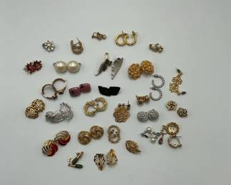 Vintage Earrings Lot with Hoops, Studs and Clip On Styles