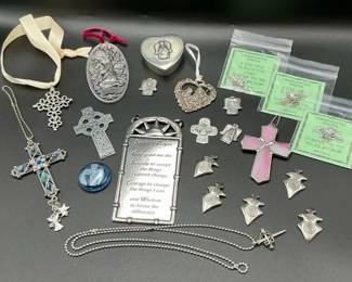 Religious Jewelry Lot Cross Pendants Angels Serenity Prayer Necklace