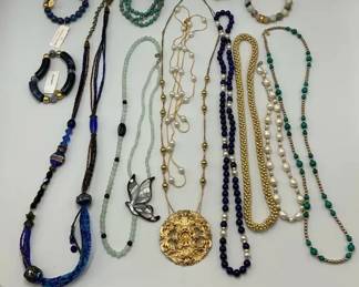 Necklace Bracelet Lot Blue Green Beaded Gold Tone Styles