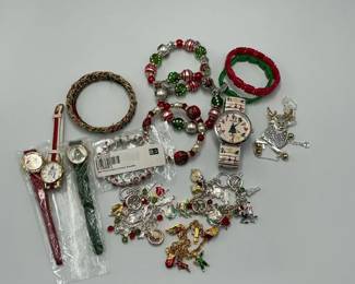 Christmas Themed Costume Jewelry Bracelets Watches and Charms