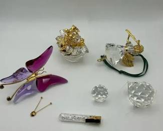 Swarovski Crystal Angel Ornaments with 1999 Crystal Memories Piece and Floral Figurine
